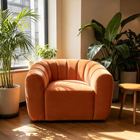 Fauteuil d'appoint moderne en velours capitonné à cannelures incurvées, orange, pour café, hall d'entrée, salon