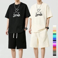Nouvel ensemble de jogging pour homme en coton, 2 pièces, tendance, été, décontracté, t-shirt et short