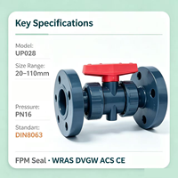 Vanne à boisseau sphérique à bride en UPVC scellée FPM de qualité supérieure PN16 DIN8063, anti-corrosion, pour pipeline industriel, vanne d'arrêt UP028