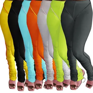 Grosir celana olahraga permen berwarna-Celana Panjang Kasual Wanita Multiwarna Kontras Permen Celana Legging Ruched Wanita Celana Sweatpants Ketat Ketat Ketat Ketat