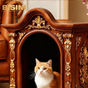 Lit <span class=keywords><strong>Rococo</strong></span> Français en Bois Massif Sculpté, Niche de Luxe pour Chien et Chat, Villa Européenne pour Animaux de Compagnie, <span class=keywords><strong>Maison</strong></span> Intérieure pour Petits Chiens et Chats - Product Image 2