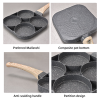 Wajan Telur Anti Lengket Panci 4 in 1 Aluminium untuk Omelet dengan Gagang Kayu untuk Memasak di Rumah
