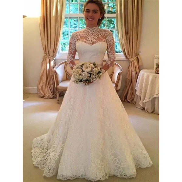 QC45868 Hot selling high quality long sleeve backless lace mesh suspender evening bridesmaid bridal gowns wedding dress