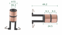 Support de balais de charbon pour anneau collecteur (dimensions : 15*6.3 / 44.2*9.3*24.5 X 2 anneaux), pour assemblages de collecteurs à anneau.
