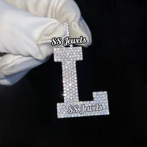 Luxury 925 Silver Iced Hip Hop Pendant Personalized Initial <b>Letter</b> Logo with Moissanite Diamonds Initialled Gift <b>Necklace</b> - Product Image 1