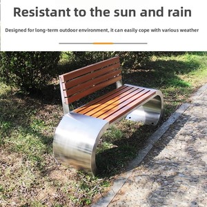 Aço inoxidável moderno Anti-Corrosão Parque Banco de madeira maciça Outdoor Leisure Banco para Comunidades Pátios Shoppings Fileiras - Product Image 4