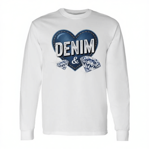 Denim And Diamonds <b>Ladies</b> <b>Long</b> Sleeve <b>T</b>-<b>Shirt</b> Blue Heart Diamond Design - Product Image 2