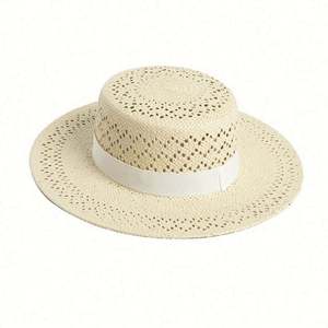 Nouveau Chapeau Canotier Décontracté en Paille Tressée Tendance Printemps-Été Creux pour la Plage - Product Image 5