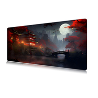 Tapis de bureau personnalisable Esport Riverside Chill Full Moon, noir et rouge, grand format, pour clavier et souris, en stock
