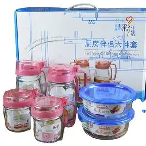 Mỗi 2 cái bát thủy tinh và gia vị lọ dầu nồi nhà bếp 6 cái Muối bột container bộ tốt niêm phong lưu trữ thiết lập