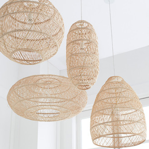 Bamboo And Rattan Woven Pendant <b>Lights</b> Round Led <b>Light</b> Source For Living Room And <b>Dining</b> Room Hotels And Guesthouses - Product Image 1