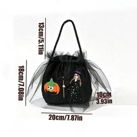Sac à bonbons Halloween pour enfants, motif sorcière et citrouille, sac à cordon en tissu avec bordure en tulle, cadeau de fête d'Halloween