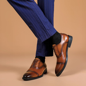 Zapatos Oxford Marrones Genuinos con Punta Puntiaguda, con Cordones, para Vestir, para Todas las Temporadas, con Suela de Goma, Envío Directo - Product Image 5