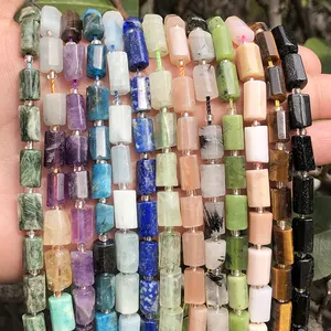 Venta al por mayor 7,5 pulgadas cilindro Lapis Lazuli/canadiense Jade/aguamarinas cuentas de piedra Natural para la fabricación de la joyería DIY