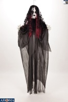 AROMA Accessoire Parlant de Mariée d'Halloween en Robe Noire avec Sons, Yeux Clignotants et Bouche Mobile pour une Ambiance Effrayante dans une Maison Hantée
