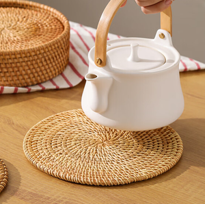 Dessous <span class=keywords><strong>de</strong></span> verre en rotin tissé naturel avec logo personnalisé d'usine tapis <span class=keywords><strong>de</strong></span> tasse rond en PVC souple pour bar à boissons cuisine <span class=keywords><strong>maison</strong></span> - Product Image 6