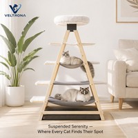 Tour à chat en bois en forme de A, multi-niveaux, avec hamac, perchoir, mobilier d'escalade d'intérieur et lit moelleux, vente en gros