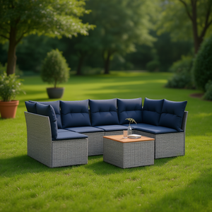 Conjunto de Sofás de Patio de Ratán Sintético Gris con Cojines, Muebles de Jardín para Exteriores, Diseño Contemporáneo, Impermeable - Product Image 2
