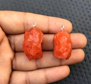 2 Pieces 92.5 Sterling Silver Pendant Natural Carnelian Rough <b>Orange</b> Gemstone Jewelry <b>Gift</b> Top Quality Manuracture - Product Image 6