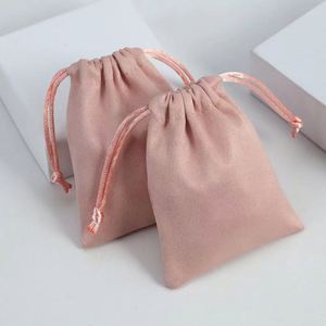Custom pink Microfiber Velvet <b>Drawstring</b> Pouch Jewelry Storage Hot Stamping logo Small Luxury Gift Wedding Favor Packaging - Product Image 3