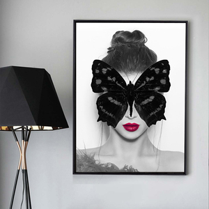 Papillon moderne masqué Figure Portrait peinture mur oeuvre impression personnalisée abstraite toile décorative sur toile aquarelle - Product Image 1