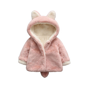 Del bambino delle ragazze di inverno caldo della pelliccia del faux del cappotto del panno morbido dell'orecchio di coniglio con cappuccio della tuta sportiva dei bambini giacca - Product Image 1