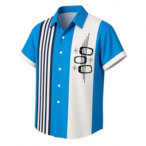 Modern Blue <b>White</b> Panel Pattern <b>Short</b> <b>Sleeve</b> <b>Shirt</b> with Minimal Graphic Detail and Streetwear Fashion Look - Product Image 3