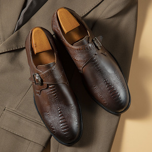 Men's Spring New Style Leather <b>Shoes</b> Fashion British Style Casual Trend Seasonal Business Formal Monk <b>Shoes</b> - Product Image 2