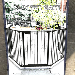 Barrière de sécurité pliable en métal à 5 panneaux, design contemporain, pour salon, parc pour enfants, protection de cheminée, clôture de sécurité adaptée aux animaux domestiques et aux bébés - Product Image 2
