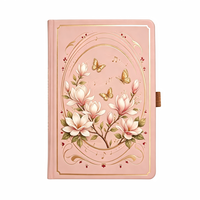 Carnet de notes personnalisé A5 en PU rigide rose avec bordure dorée et élastique – Journal cadeau