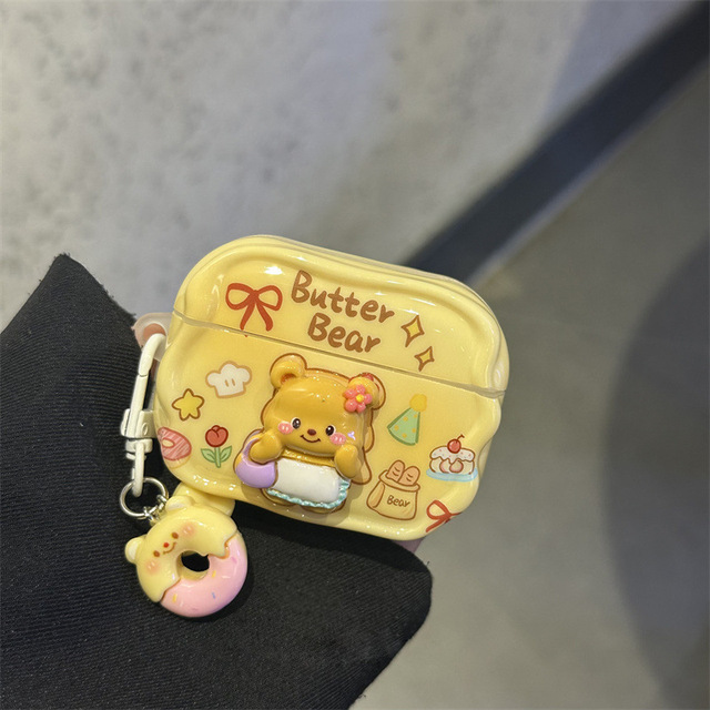 For Airpods 3/4/Pro/Pro 2 Cute 3D Cartoon Butter Bear Design Case