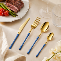 Ensemble de couverts modernes 24 pièces en acier inoxydable poli miroir avec manche bleu, compatible lave-vaisselle, pour hôtels, restaurants, traiteurs, vente en gros