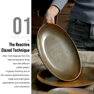 Fabrika doğrudan toptan mat renk 12 inç rustik seramik balık sofra takımları porselen Oval yemek tabağı restoran - Product Image 3