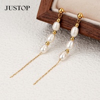 Ensemble de bijoux en gros personnalisé en acier inoxydable PVD or 18K 24K avec perles naturelles et coquillages d'eau douce (boucles d'oreilles, bracelet, collier)