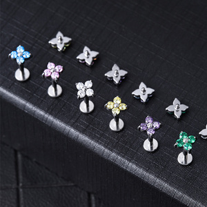 Getta G23 Ti6Al4VELI Titanium 18G Flower Leaf Marquise CZ Bezel Setting Internal Thread Conch Daith Labret Lip Stud - Product Image 5