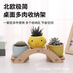 Mini <b>Solid</b> <b>Wood</b> <b>Desk</b> Plant Stand Rectangle Shape Multi Purpose Storage Rack For Desktop Office Living Room Balcony - Product Image 5