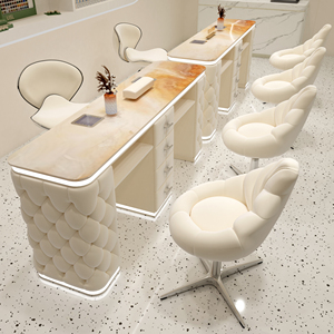 Pink Marble Nail Table Set Adjustable Pedicure Chair Salon Spa Furniture With Storage Drawers - Product Image 3