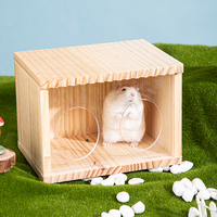 Cabane en bois massif pour hamster avec fenêtre transparente en acrylique, cachette en bois naturel pour hamster