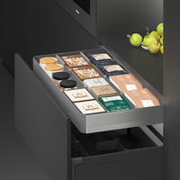 ARTSTEEL Panier de rangement de cuisine modulaire contemporain à 4 côtés, en alliage d'aluminium, à extension complète, monté sur base, avec tiroir coulissant