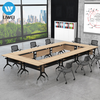 Table de conférence mobile double couche LIWEI en bois moderne, pliable, pour bureau et formation