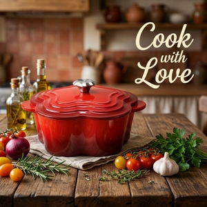 Encantadora Olla Holandesa de Hierro Fundido Esmaltado con Forma de Flor Estilo Cottagecore - Olla para Guisos en Tono Pastel Lavanda para Decoración de Cocina Rústica - Product Image 1