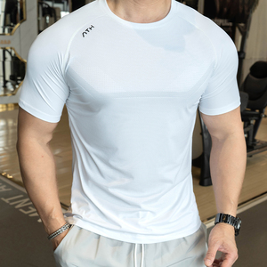 Wholesale Men Athletic Compression T <b>Shirts</b>, <b>Polyester</b> Solid Knitted Dryfit, Quick Dry Breathable for Gym Running Daily Training - Product Image 3