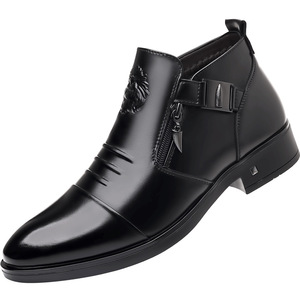 Bottes Martin pour hommes en cuir véritable, bout pointu, semelle en caoutchouc, doublure en fourrure, logo lion embossé, chaudes pour l'hiver - Product Image 5