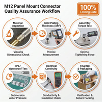 Conector de Montaje en Panel DIN M12 con Código A, 3-12 Pines, IP67, Montaje Frontal/Trasero, PCB/Cable, para Automatización Industrial Aeroespacial, Sensor/Actuador