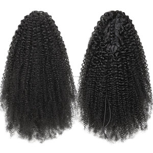 Couleur naturelle <span class=keywords><strong>Afro</strong></span> Kinky Curly Griffe Clip en queue <span class=keywords><strong>de</strong></span> <span class=keywords><strong>cheval</strong></span> Vietnamien Raw Virgin 100% Extension <span class=keywords><strong>de</strong></span> cheveux humains Full Ponytails pour dames - Product Image 2