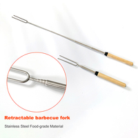 Fourchette de barbecue télescopique portable pour l'extérieur, manche en bois, large, en acier inoxydable, kit d'accessoires pour barbecue, étanche, anti-poussière