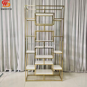 Smooth Multi-functional Golden Stainless Steel Wine Rack <b>Square</b> <b>Frame</b> 6-8ft Height Durable Wedding Party Display Shelf - Product Image 1