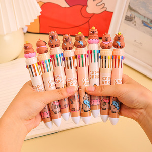 Stylo bille Kapibala 10 couleurs, type à pression, multifonction, papeterie pour étudiants, design mignon de dessin animé - Product Image 4