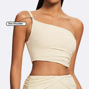 بيع بالجملة مخصص تجريب المنسوجة حمالة الصدر الكتف واحد وثنيات الخصر التفاف تنورة الورك مجموعات ضئيلة تنورة قصيرة مجموعة 2 قطعة ملابس الغولف - Product Image 5