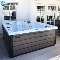 Bak Mandi Air Panas Whirlpool Sunrans Modern Square 3 Kursi & 2 Kursi Santai dengan 111 Jet Kontrol Balboa untuk Luar Ruangan